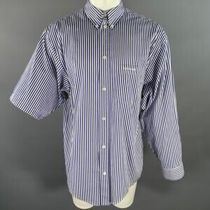 BALENCIAGA XXS Blue White Stripe Cotton Button Down Asymmetrical Sleeve Shirt